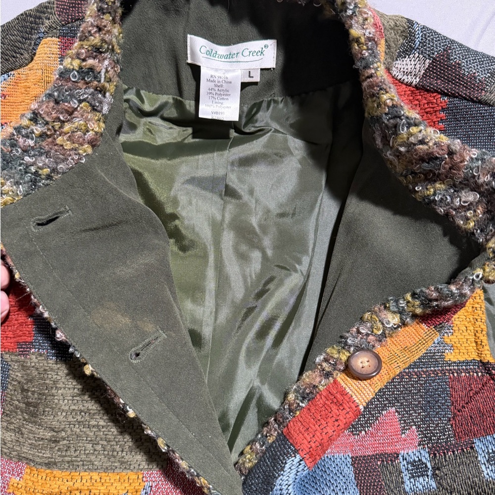 coldwater creek dark‎ tones patchwork button up vest, women's large #1517 - Picture 4 of 6